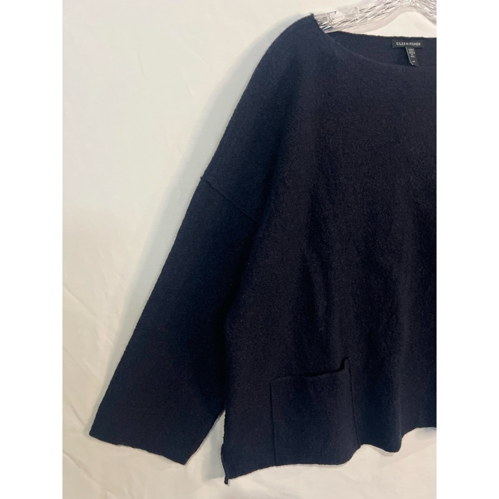 Eileen Fisher Lightweight Boiled Wool Bateau Neck Top Women’s Blue Large - Picture 7 of 10